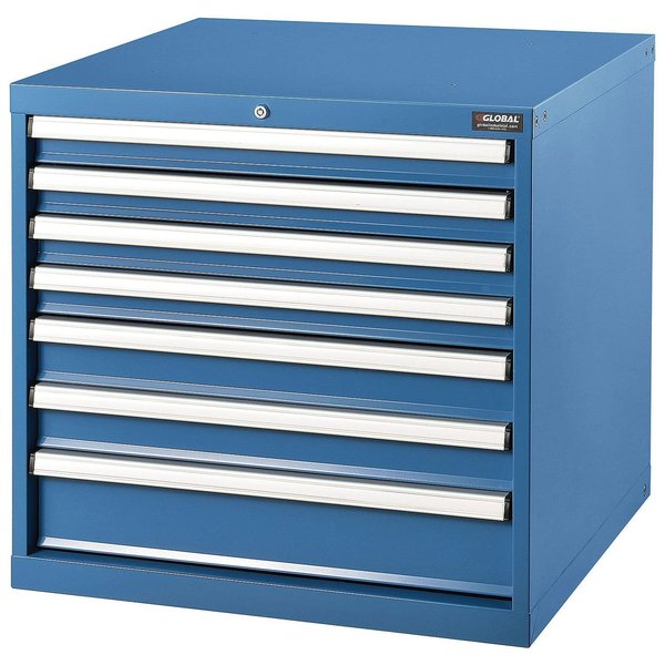 Global Industrial 7 Drawers Modular Drawer Cabinet w/Lock, 30x27x29-1/2H, Blue 493360BL